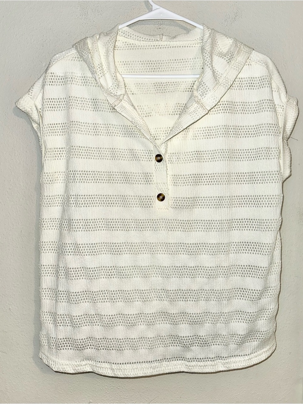 Cream Knit Hooded Short Sleeve Top